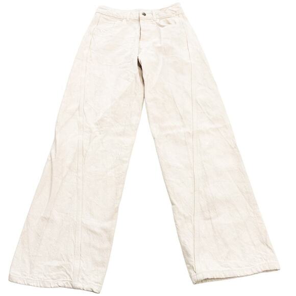 Zara Cream Denim Jeans Button Fly Wide Leg Size 2 - Picture 2 of 7
